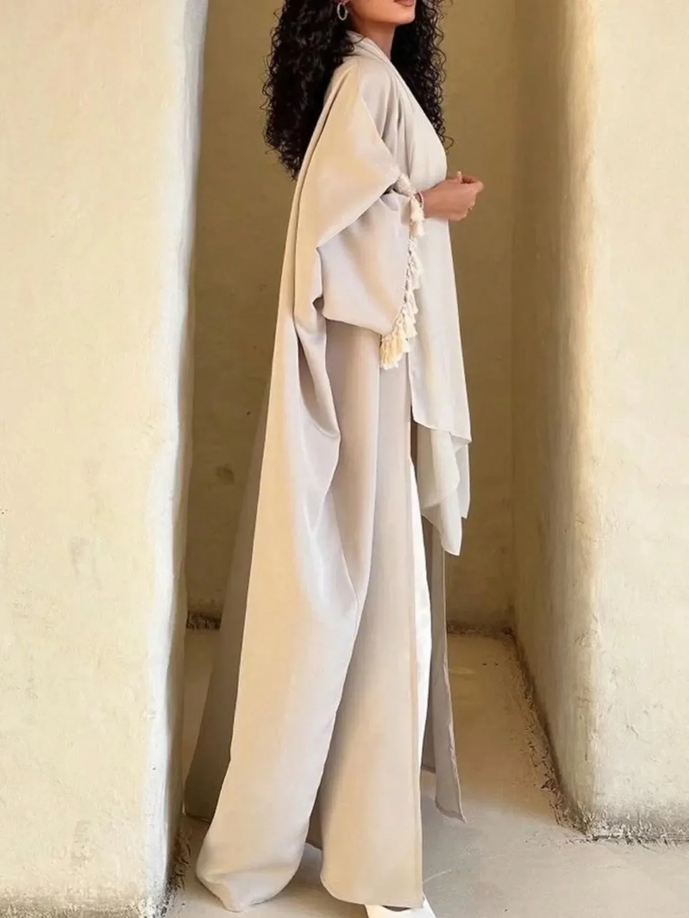 abaya femmes robe musulmane élégant cardigan à franges manches chauve souris robes eid abayo dubaï caftan turquie kebaya caftan marocain femme