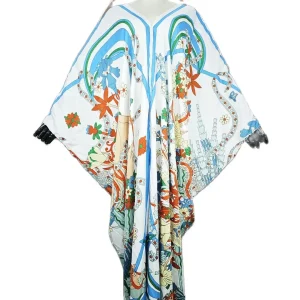 InjKaftan-Robe longue à imprimé géométrique, col en v, style boho, tenue de plage, pour fête, club, été