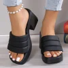 pantoufles à plateforme en cuir Élégantes pour femme, talons hauts d'extérieur, sandales de plage décontractées, chaussures d'Été