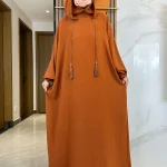 Abaya musulman solide coton pull deux chapeaux femmes Eid à capuche longue Robe Maxi turquie caftan Robe arabe islamique Hijab dubaï vêtements