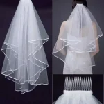 Voile Photo court et Simple pour femmes, élégant, bord en dentelle, Tulle avec peigne, nouvelle collection
