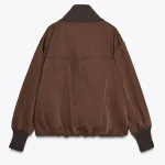 Veste portefeuille marron tendance pour femmes, col tricoté solide et poignets, cordon de serrage à la taille, haut confortable et décontracté, nouvelle collection 20225, Chic, Streetwear