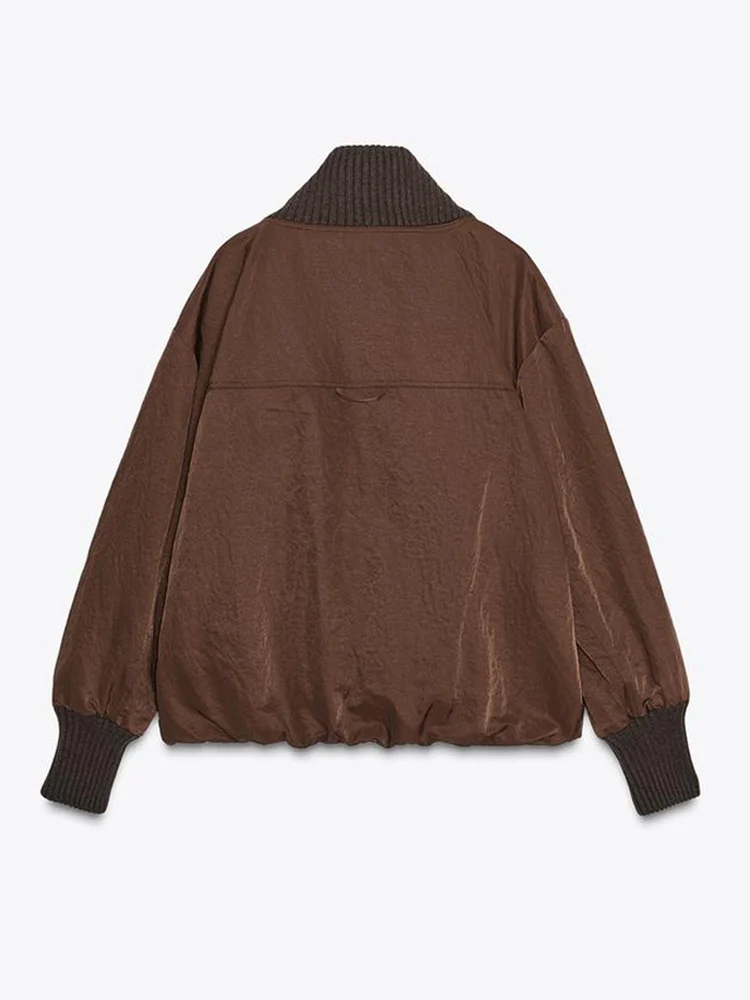 Veste portefeuille marron tendance pour femmes, col tricoté solide et poignets, cordon de serrage à la taille, haut confortable et décontracté, nouvelle collection 20225, Chic, Streetwear