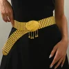 Ceinture à chaîne large ton or avec boucle ornée et glands de perles pendants, ceinture de taille à la mode pour robes, accessoire de fête élégant
