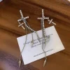 Boucles d&rsquo;oreilles croisées en strass incrustés, exquises, exagérées, longues glands, pendantes, tempérament, mode, clou d&rsquo;oreille de mariée