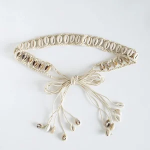 Ceintures pour femmes noeud ceinture été Boho coquille perle robe jean ceinture femme plage accessoire Beige cire cordon