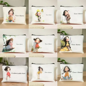 Chic nom personnalisé Unique Vintage mignon sacs de maquillage floraux pour les filles pochette cosmétique trousse de toilette trousse à crayons sac à main de rangement de voyage
