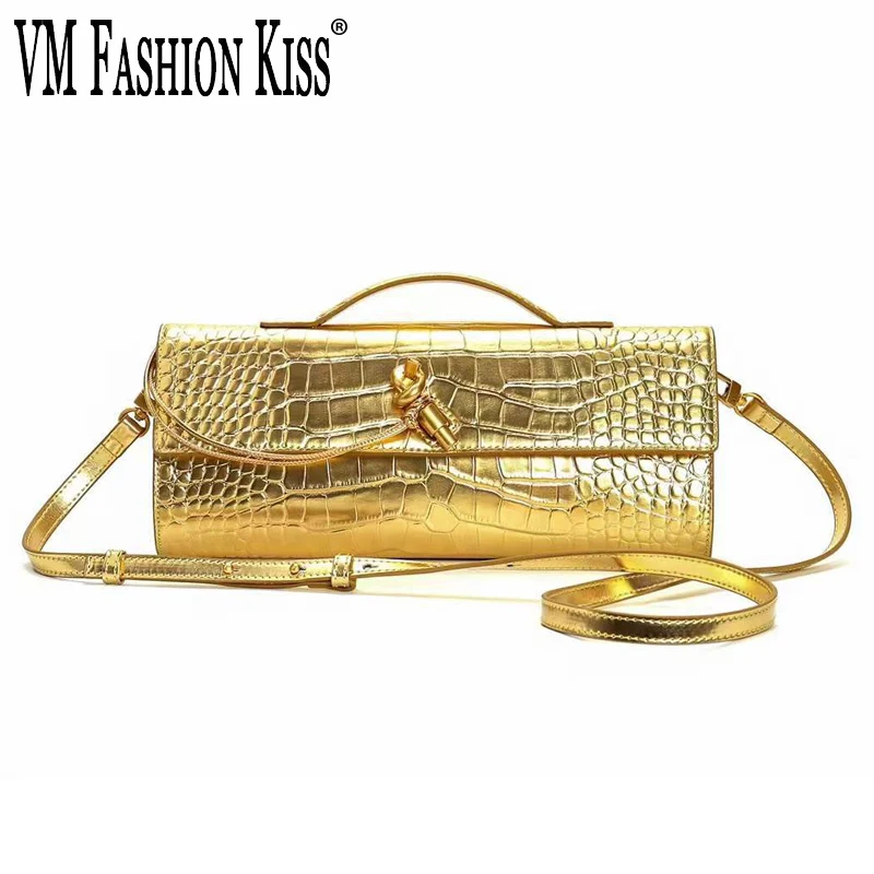 Sac doré élégant femme 2025 coréen bordeaux sac de luxe Vintage Long sac à bandoulière sacs à main dames pochette sous les bras sac en cuir PU