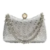 pochette de soirée de luxe rétro pour femmes, incrustation de diamants en strass fins, petit sac à bandoulière pour fête de mariage or argent bleu
