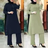 Costume Abaya musulman pour femmes, ensembles assortis élégants, chemise longue à la mode, hauts et pantalons à jambes larges, tenues du Ramadan, survêtements urbains