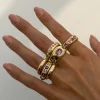 Salircon 6 pièces/ensemble incrusté de zircon violet ensemble de bagues d’ouverture réglable femmes bague de couleur or lisse pour femme bijoux quotidiens cadeau Salircon 6 pièces/ensemble incrusté de zircon violet ensemble de bagues d’ouverture réglable femmes bague de couleur or lisse pour femme bijoux quotidiens cadeau