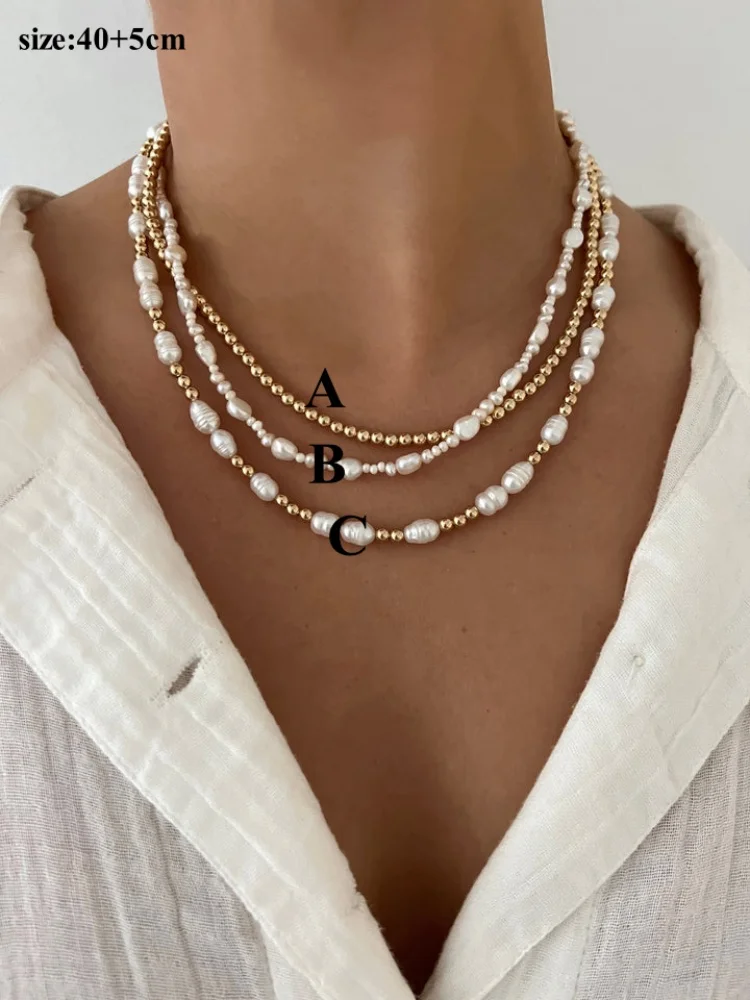 Collier ras du cou en perles naturelles plaqué or 18 carats, bijoux pour femmes, élégant, minimaliste, superposé, bijoux de plage d'été, cadeau