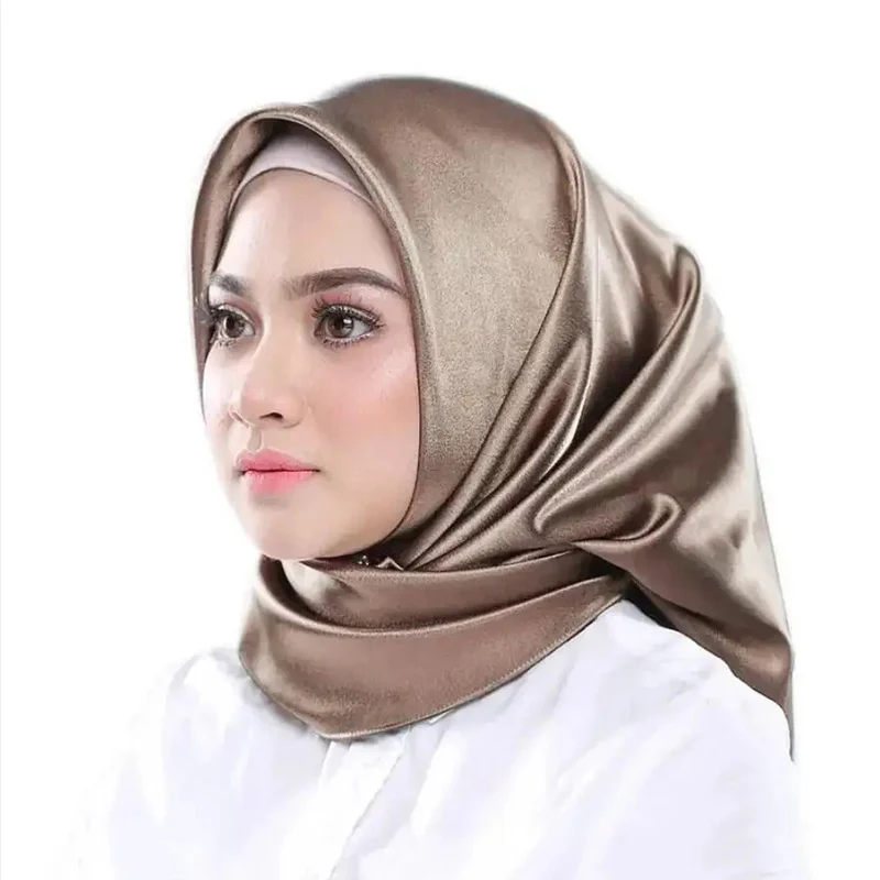 foulard carré en satin de soie 90 pour femme musulmane, couleur unie, châles hijab, mode simple, turban islamique