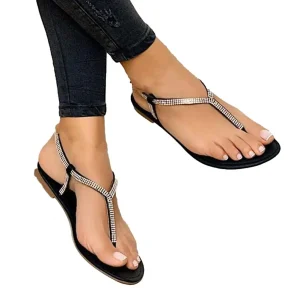 Tongs sandales pour femmes strass orteil séparateur à bretelles plat anti-dérapant été femmes sandales plage