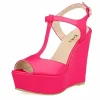 sandales à talons compensés pour femmes, escarpins à plateforme en cuir verni, bout ouvert de 14cm, lanière à la cheville, sexy, chaussures de fête et de mariage, nouvelle collection été 2025
