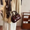 sac de luxe femme sac a main femme mini sacs à bandoulière en cuir pu brillant pour femme, sac à main de créateur de luxe, sac à main à poignée supérieure, ouvert par un document pur, dernier, bordeaux, 2024