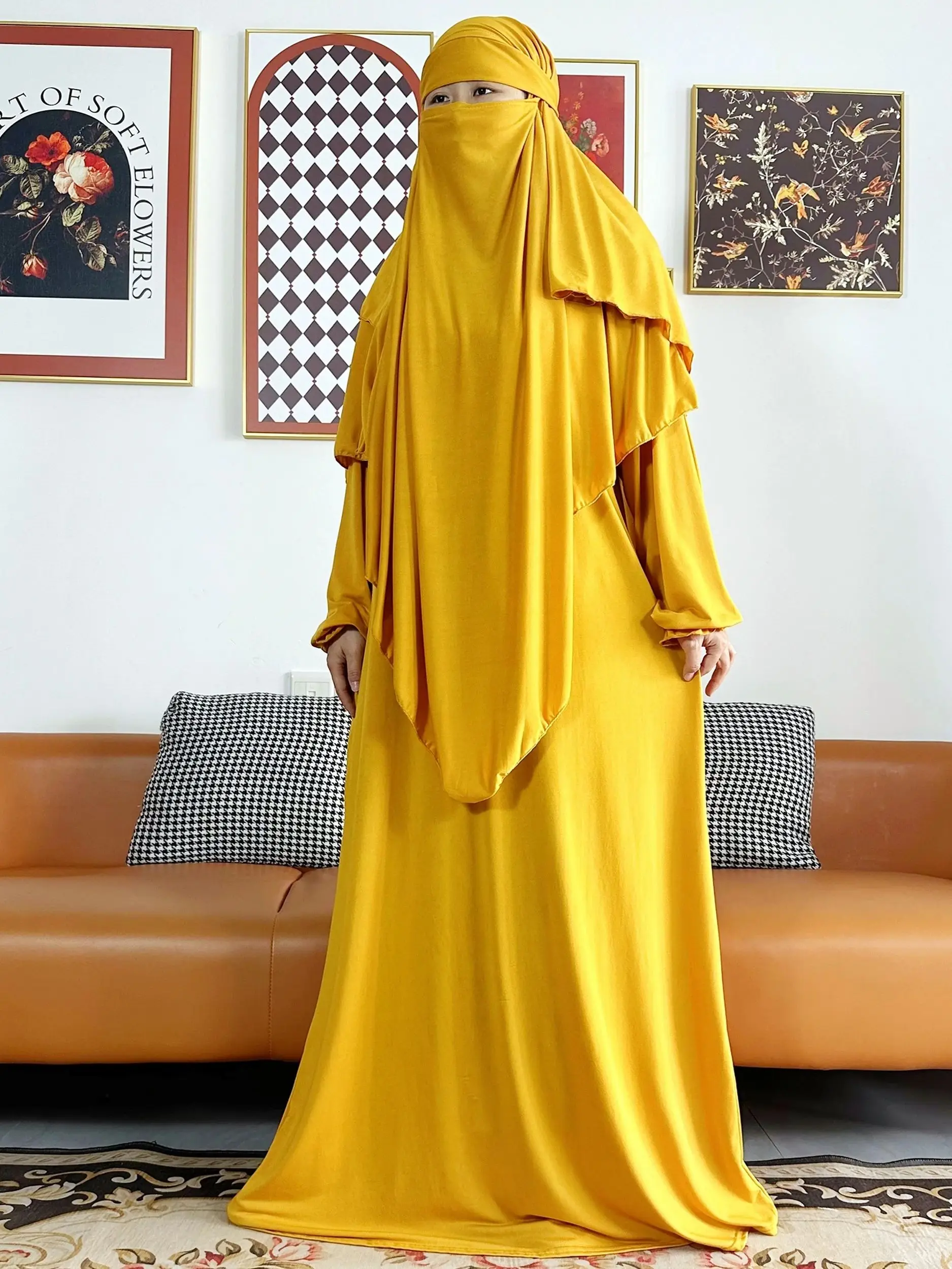 ensemble 2 pièces de vêtements de prière pour femmes, jilbab, ramadan islamique, jilbeb, dubaï, tenue modeste turque, écharpe tiens imar superposée, hijab