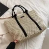 sac de plage en paille élégant pour femmes, sac à main tissé de vacances, fourre tout décontracté à poignée supérieure, sacs à bandoulière sous les bras à la mode