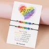 bracelets arc en ciel pour hommes et femmes, perles love is love pride, bracelet de couple avec carte réglable, bijoux tressés à la main pour amis