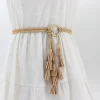 ceinture à pampilles tressée de couleur unie pour filles, style boho, corde fine en tricot pour robe, accessoires, tendance 2024