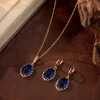 ensemble de bijoux en cuivre plaqué or avec zircone bleue – collier et boucles d'oreilles de luxe pour femmes, accents métalliques élégants
