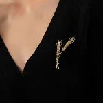 Broches d&rsquo;oreille de blé en strass pour femmes, unisexe, émail, plante de blé, sac à dos de fête de Banquet, cadeaux, accessoires bijoux