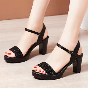 Women&rsquo;s High Heel Sandals For Women 2025 New Summer Temperament British Style Sandals Solid Color Casual Women&rsquo;s Shoes
