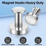 Crochets magnétiques pour suspendre des manteaux et des sacs, crochets magnétiques argentés robustes pour la maison, les voyages, poussoirs circulaires puissants