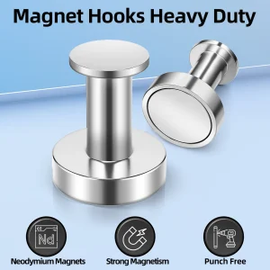 Crochets magnétiques pour suspendre des manteaux et des sacs, crochets magnétiques argentés robustes pour la maison, les voyages, poussoirs circulaires puissants