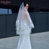 youlapan v122 voile de mariage avec couverture du visage voile de pétale de perle voile de mariée de mariage 3d organza fleurs bords coude longueur voile