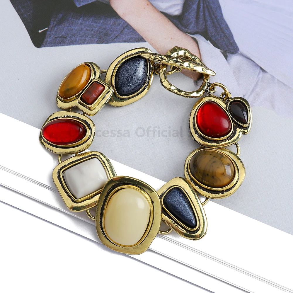 Bracelets bohème en métal incrusté de strass colorés pour femmes, Vintage, tendance de luxe, géométrique, Unique, bijoux de déclaration