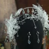 bandeaux de sauna élégants avec clip d'oreille, diadèmes de perles transparentes, cerceau de cheveux à pampilles multicouches, couronne de rhde mariée de luxe, bijoux de cheveux de mariage