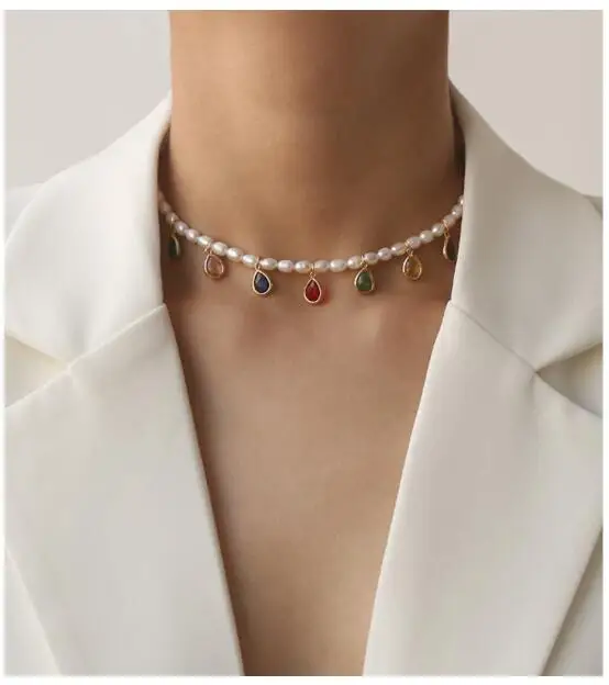 Collier de perles naturelles pour femmes, coloré, contre-indiqué, bijoux de fête, créateur, T Show, robe de piste, Japon, coréen