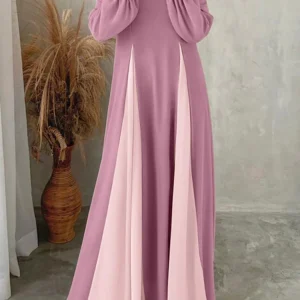 Hijabs modeste femmes Robes longues ZANZEA élégant col rond manches longues contraste-couleur Patchwork Abaya Robes musulman robe Maxi ample