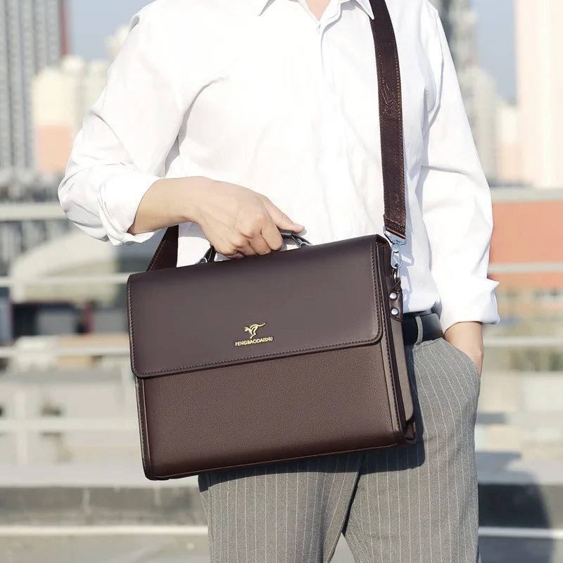 Porte-documents de luxe en cuir pour hommes, fourre-tout de travail de styliste, sac à main noir, sac à bandoulière carré pour avocat A4