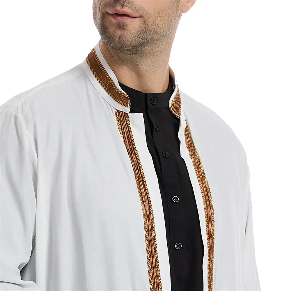 hommes ouvert abaya musulman saoudien jubba thobe vêtements islamiques ramadan kimono à manches longues robe caftan dubaï col montant robe arabe