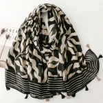 Luxe femmes feuille écharpe été plage châle coton lin sentiment gland Pashmina musulman Hijab Wrap dame Viscose écharpe