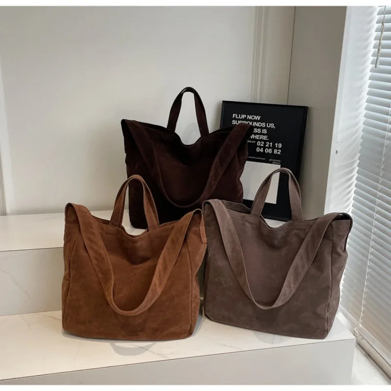 Sacs fourre-tout vintage en daim pour femmes, grand sac à bandoulière initié, sac à livres étudiant coréen, sacs à main, nouvelle mode, 2025