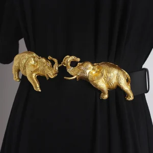 Ceintures en cuir véritable pour femmes, Corset de luxe de styliste, élastique, or, éléphant lourd, boucle en métal Ceintures en cuir véritable pour femmes, Corset de luxe de styliste, élastique, or, éléphant lourd, boucle en métal