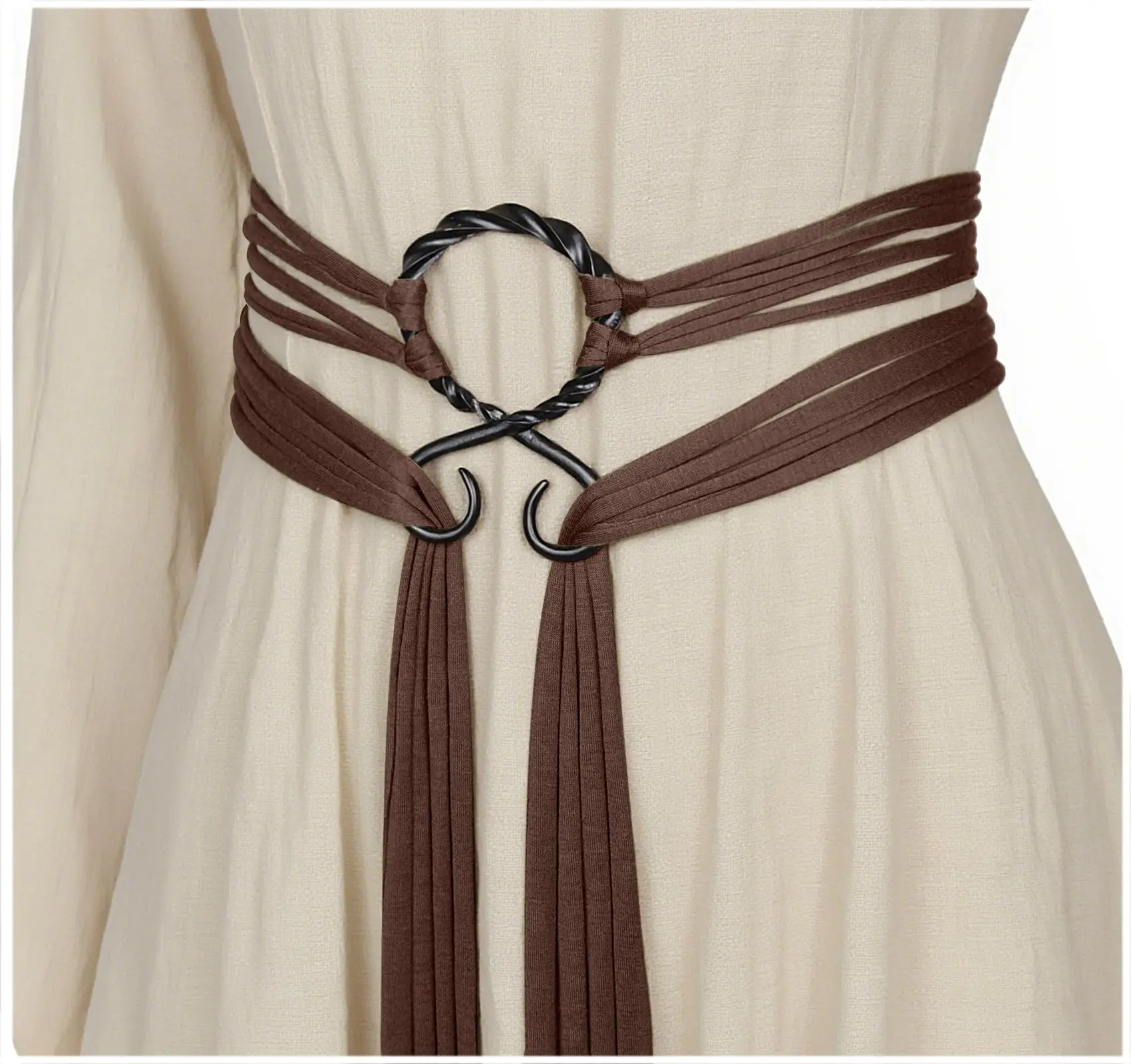 Ceinture longue bohème vintage en corde pour femme – Cinch de taille tressé réglable avec frange et nœud en boucle, look fabriqué à la main pour Halloween
