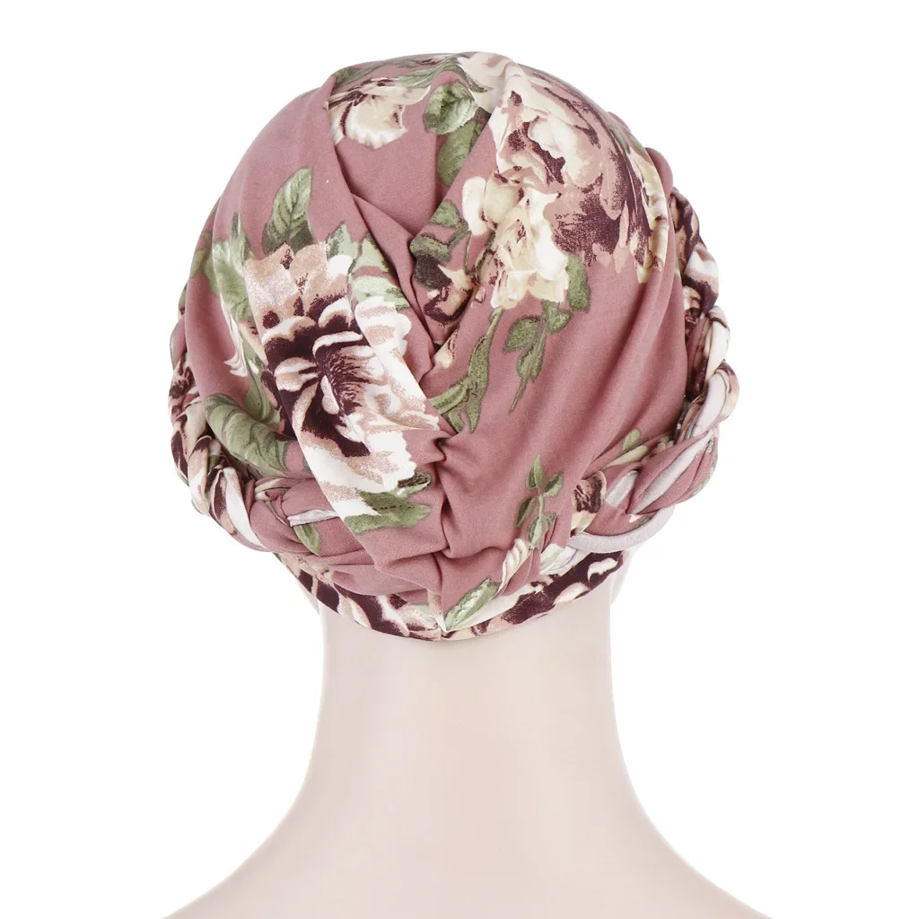 hijabs tressés pour femmes musulmanes, turban élégant, enveloppement de sauna islamique, bonnets élastiques, imprimé floral, front croisé, fête