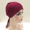 h048 coton uni cravate dos chapeaux turban musulman couleur pure extensible intérieur hijabs sous écharpe femmes foulard sous hijab bonnet