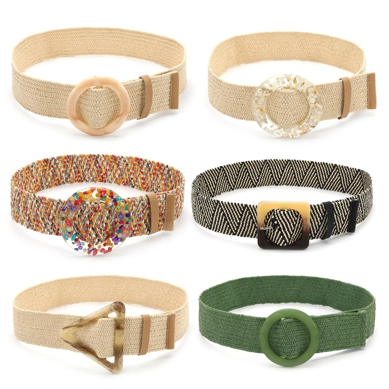 Ceinture multicolore en option pour femmes, Vintage élastique tressé, large, paille Pp, robe chemise, ceinture scellée à
