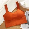 soutien gorge de sport respirant à épaules larges pour femmes, résistant à la sueur, haut de fitness, sans couture, yoga, antichoc, haut court froncé, soutien gorge de sport, gymnastique