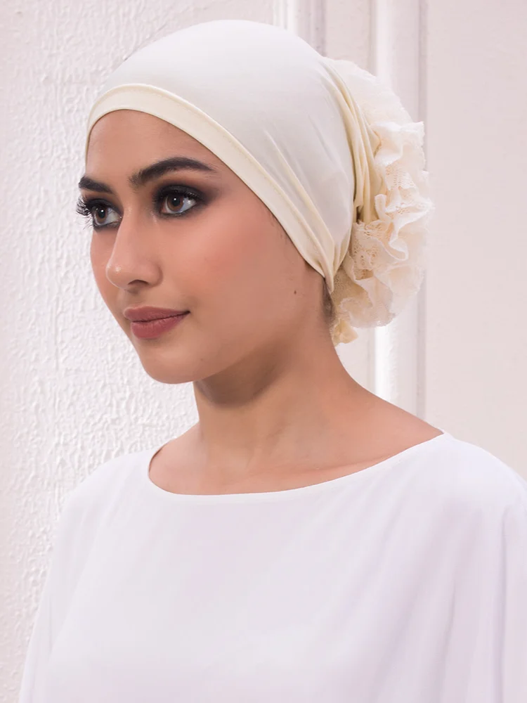 femmes hijabs turban grande fleur tissu élastique bandes de cheveux chapeau bonnet dames musulman solide perte de cheveux écharpe casquette cheveux accessoires