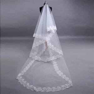 Haute qualité visage voile blanc dentelle broderie bord voiles de mariée voiles de mariée mariage 1 couche accessoires de mariée HLTS04