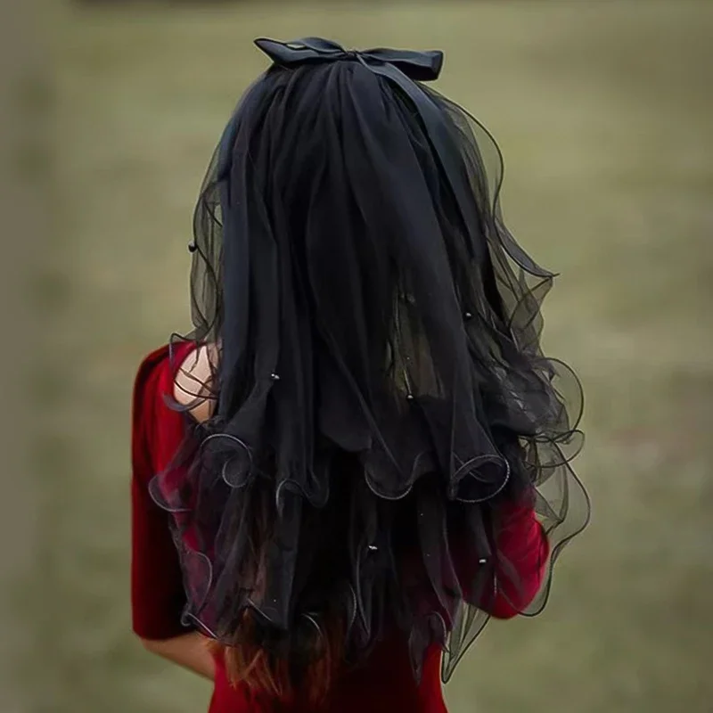 voile de tête en dentelle double couche pour patients de mariage, noir, vintage, gaze, maille, femmes, filles, fête, vêtements de sauna, accessoires, photos, accessoires