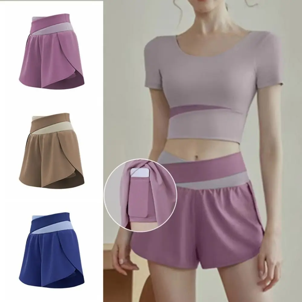 Short de sport respirant 2 en 1 pour femmes, doublure intérieure colorée, taille haute, short d'entraînement, ceinture élastique antidérapante