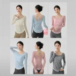 Couverture de Yoga pour femmes, avec cravate au dos, chemise légère à manches longues, coupe cintrée, dos Sexy révélant, vêtements de gymnastique