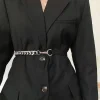 ceinture à chaîne dorée élastique en métal argenté pour femmes, cummerbunds extensibles de haute qualité pour dames, manteau ketting riem